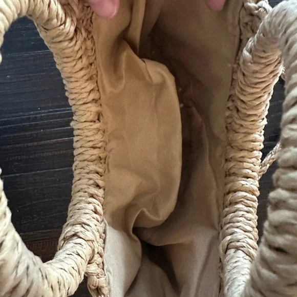 Woven Straw Handbag with Circular Handles - Picture 2 of 3